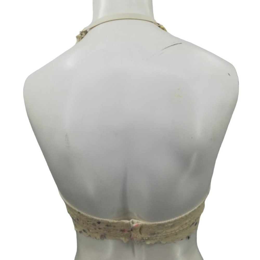 Victorias Secret PINK Lace Halter Floral Bralette Size S Lined Stretch Cream - Picture 9 of 11